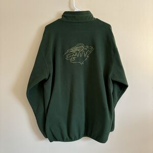 VTG Majestic Minnesota Wild Sweatshirt Fleece 1/4 Zip Embroidered Green - Size L